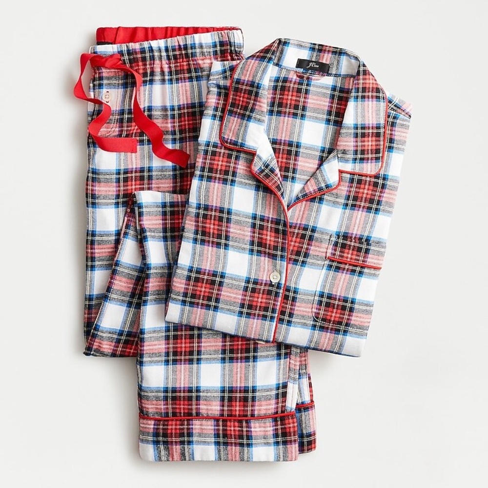 NWT J. Crew Flannel Pajama Set in White-Out Plaid, Color: Red Multi - Size L